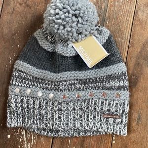 PERFECT CONDITION! Michael Kors Grey Pattern Pom Beanie sequin detailing